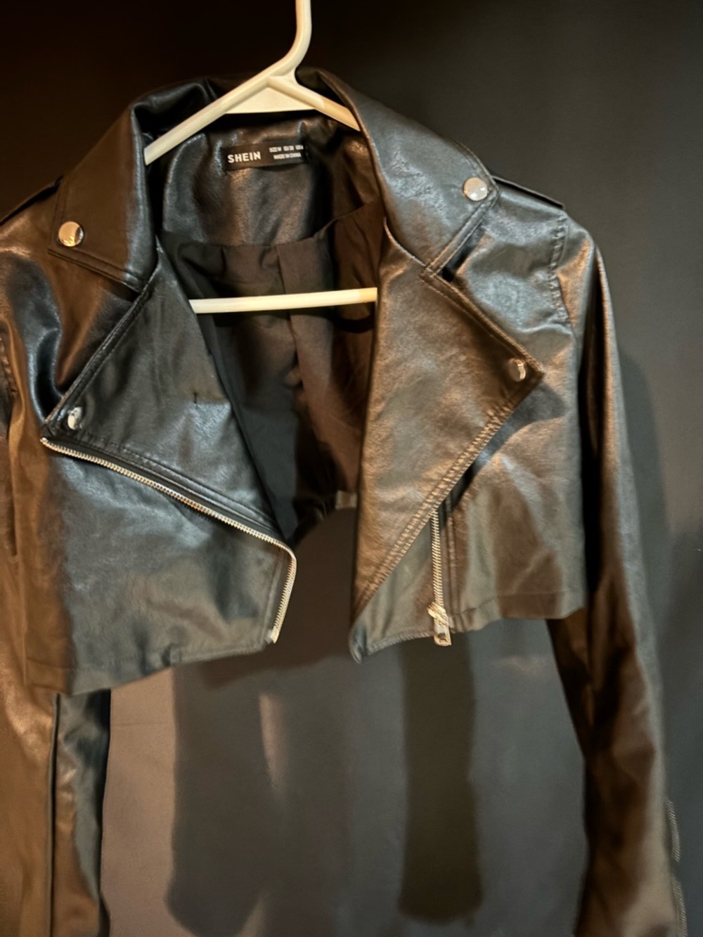 SHEIN Black Cropped Faux Leather Biker Jacket